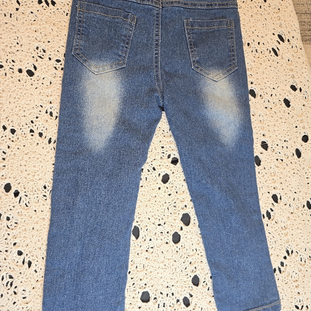 Leopard And Serape Distress Denim Girls Jeans, Stretch, Large - Picture 6 of 9